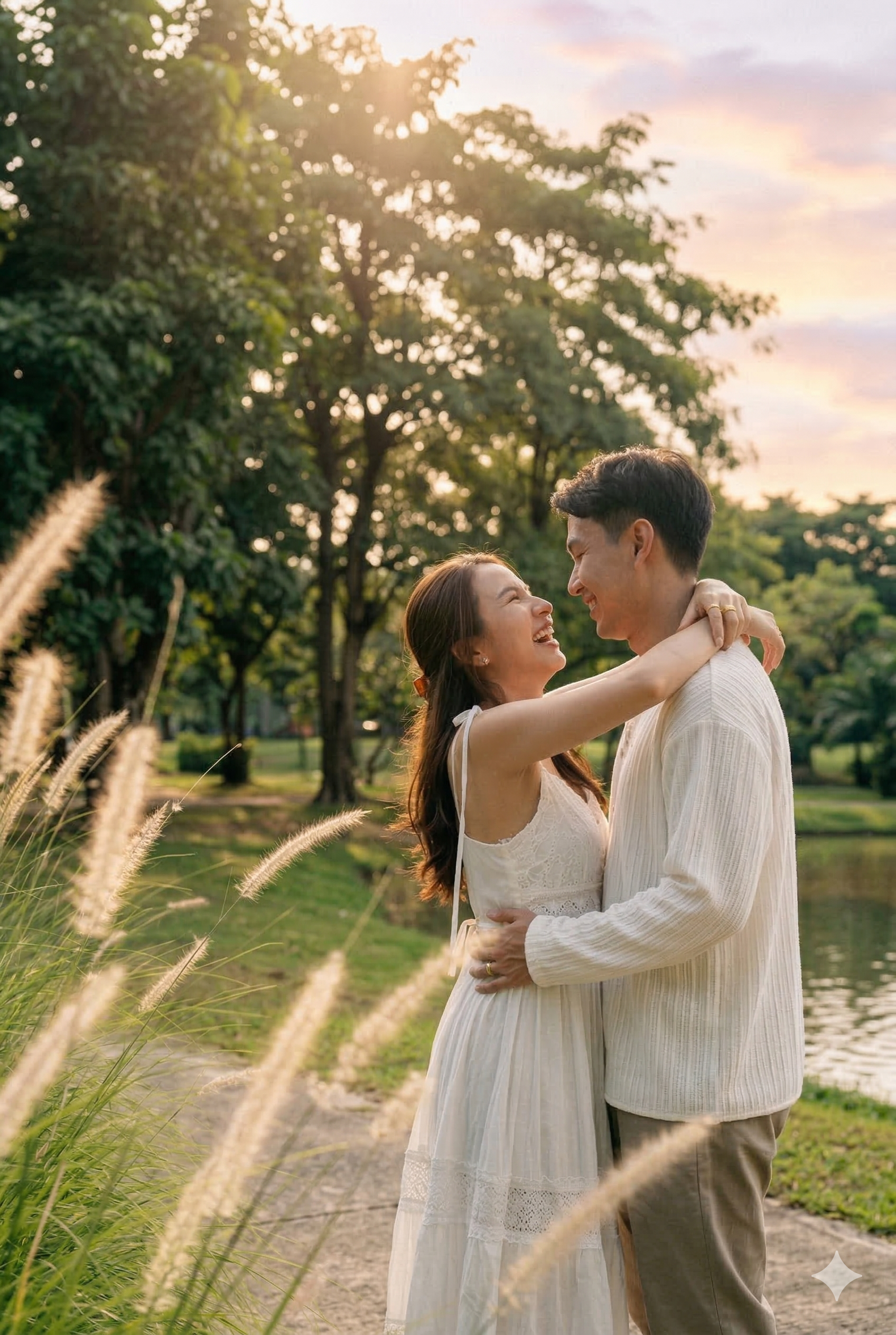 Wedding couple celebrating